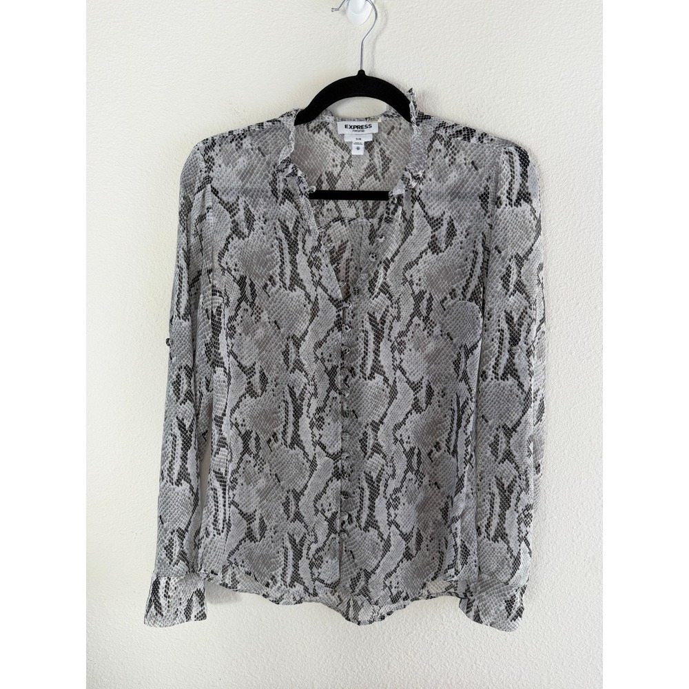 Express Portofino Shirt Womens XS Slim Snake Print Long Sleeve Button Up Blouse